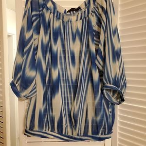 Sheer blue and white pull over top